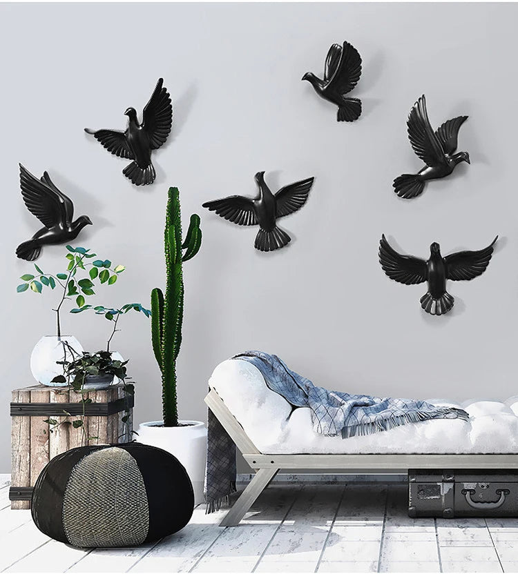 Three-Dimensional White Bird Wall Art