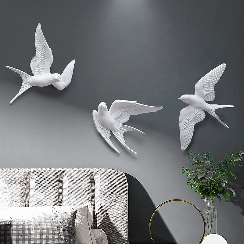 Three-Dimensional White Bird Wall Art