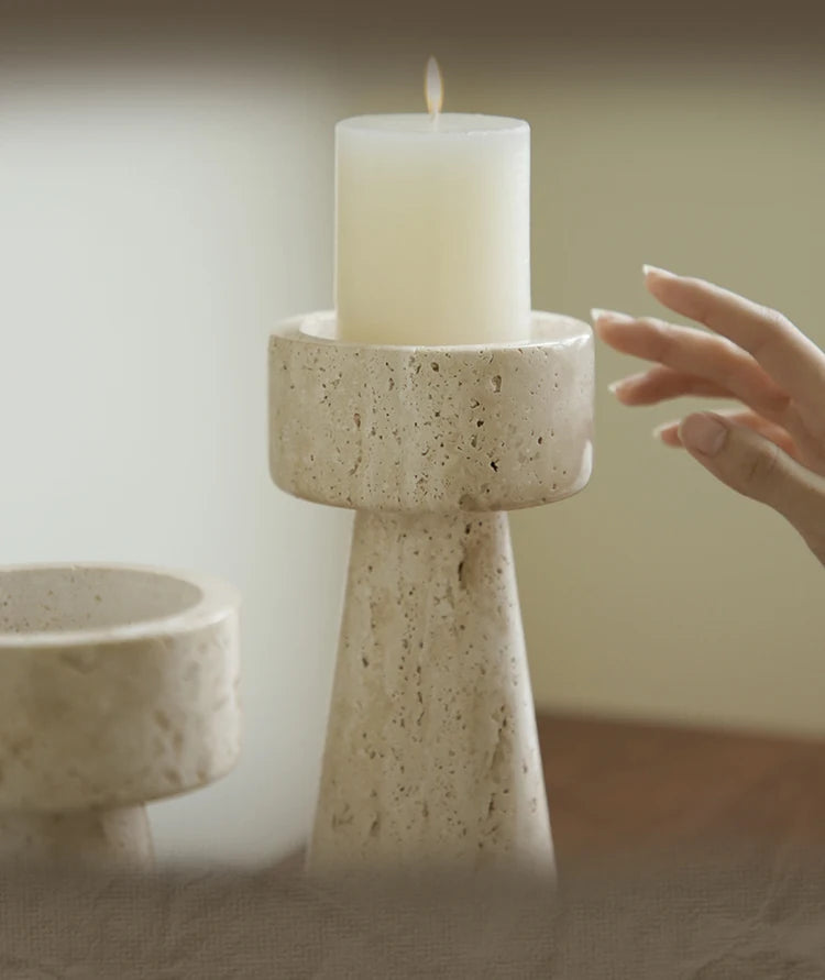 Travertine Marble Candle Holder Set