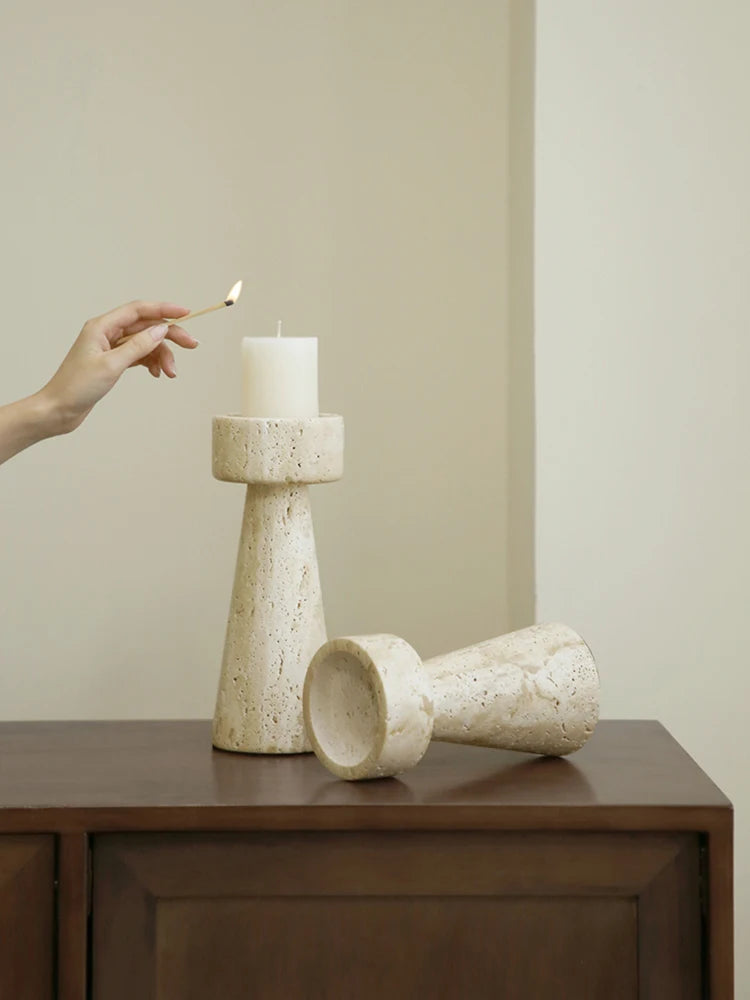 Travertine Marble Candle Holder Set