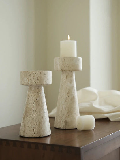 Travertine Marble Candle Holder Set