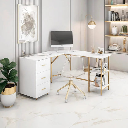 Two-Toned L Shaped Desk with Storage