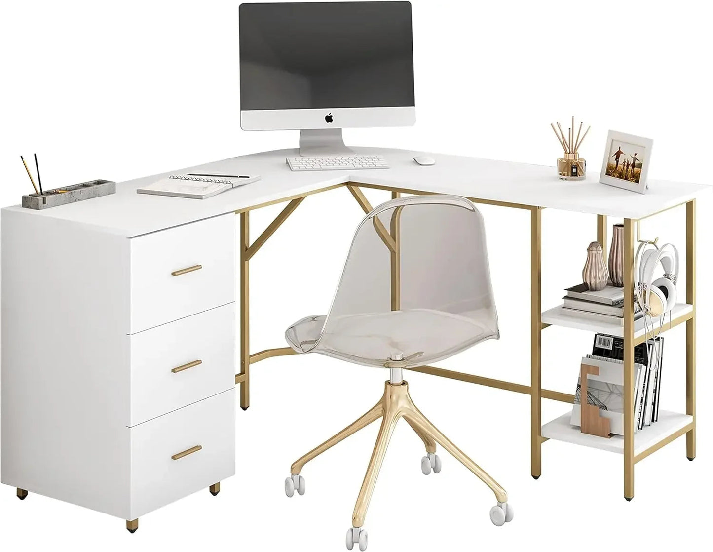 Two-Toned L Shaped Desk with Storage