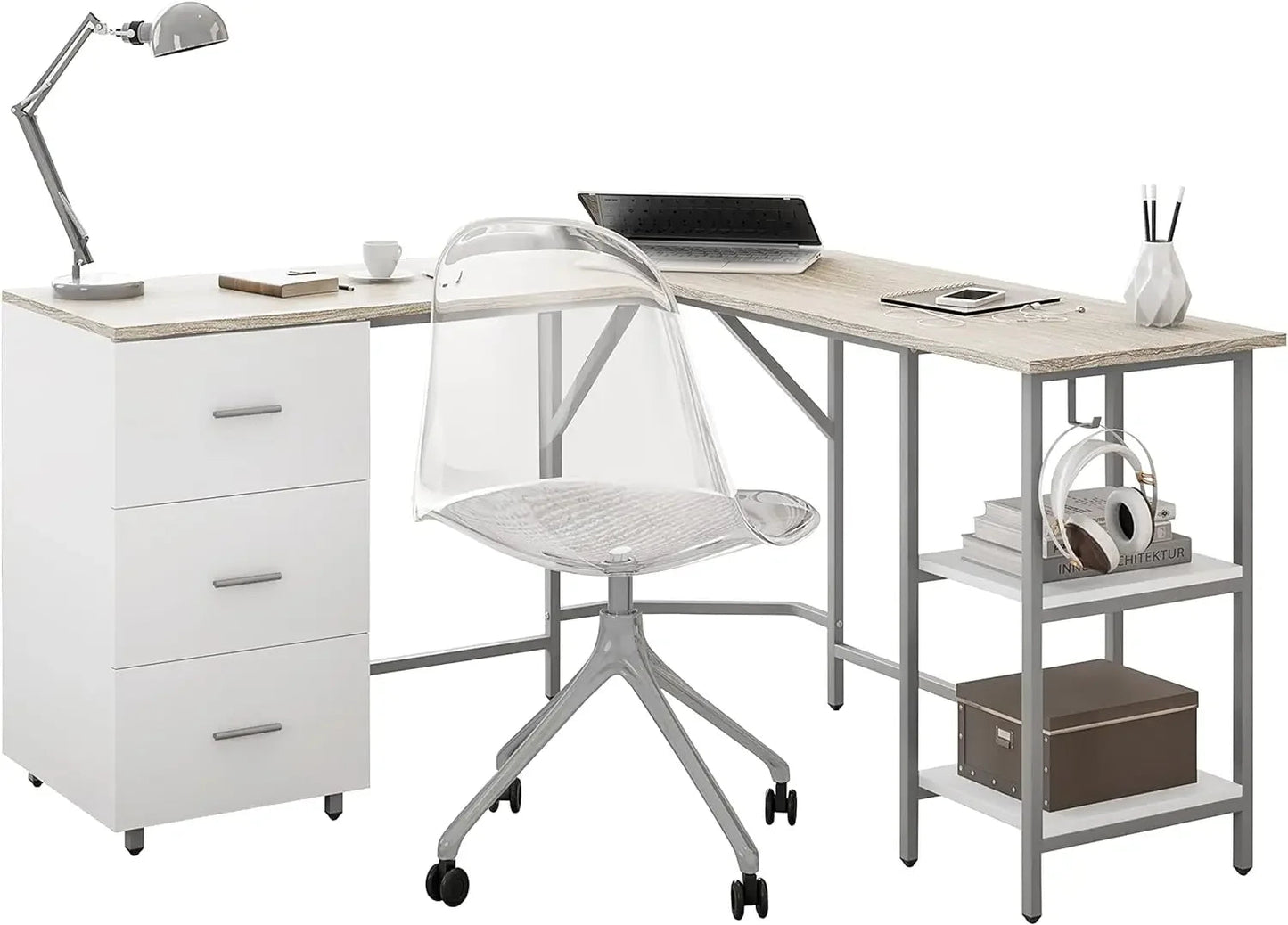 Two-Toned L Shaped Desk with Storage