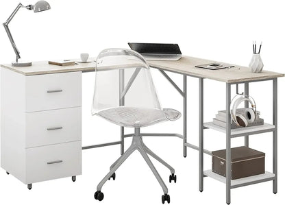 Two-Toned L Shaped Desk with Storage