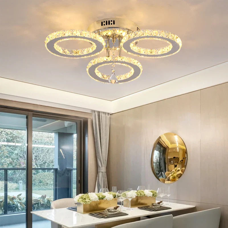 DecorBites™ Crystal Ceiling Chandelier: Modern K9 LED Smart Ring Light Fixture for Dining & Living Room