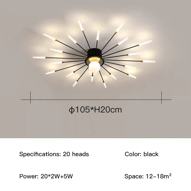 Lámpara de techo DecorBites™ LED Fireworks: Lámpara moderna para decoración del hogar, accesorios de iluminación de cocina en color negro