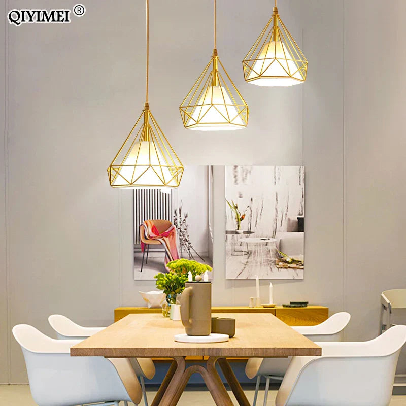 DecorBites™ Gold Triangle Pendant Lights: Nordic Style 1head/3heads Metal Fixtures, Simple Décor Lighting