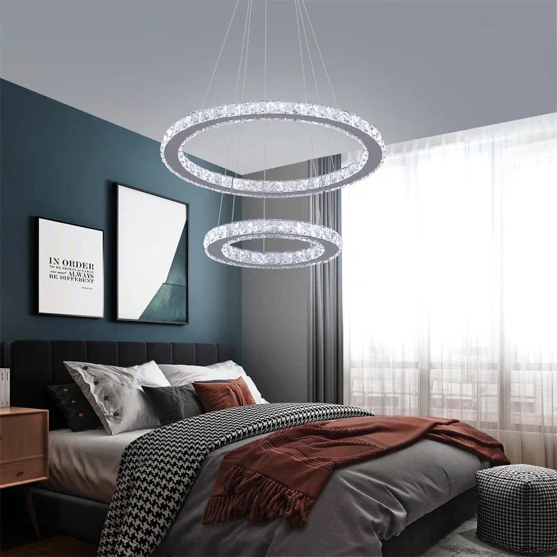 Lámpara colgante de anillo LED de cristal DecorBites™ para decoración moderna de salas de estar y comedores