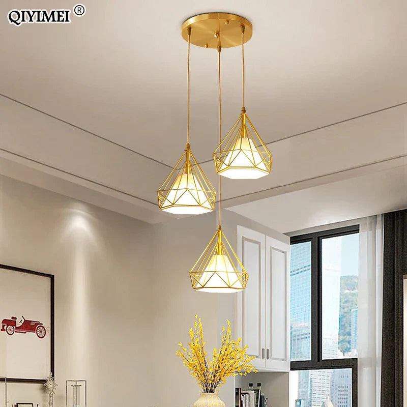 DecorBites™ Gold Triangle Pendant Lights: Nordic Style 1head/3heads Metal Fixtures, Simple Décor Lighting