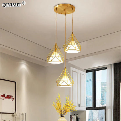 DecorBites™ Gold Triangle Pendant Lights: Nordic Style 1head/3heads Metal Fixtures, Simple Décor Lighting