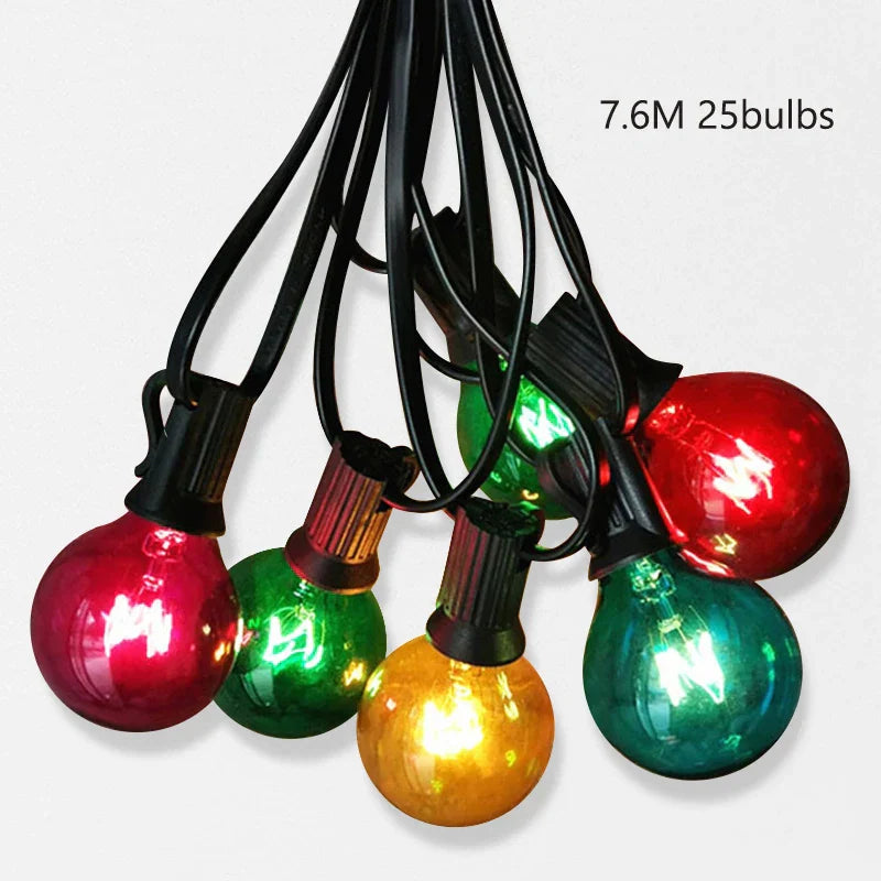 أضواء سلسلة زجاجية متوهجة من DecorBites™ G40 Edison - مصابيح خرافية مقاومة للماء بطول 25 قدمًا للفناء الخارجي