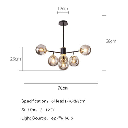 ثريا ديكوربايتس™ بتصميم نورديك باللون الأسود الذهبي لإضاءة غرفة الطعام والمطبخ والمعيشة وغرفة النوم