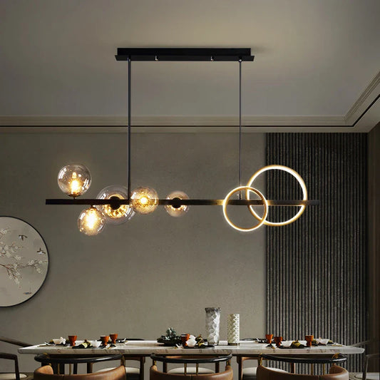 Lámpara de araña DecorBites™ con bola de cristal, dorada y negra, con luces LED, para mesa de comedor o cocina.