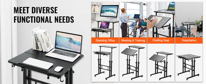 VEVOR Adjustable Sit-Stand Desk with Wheels