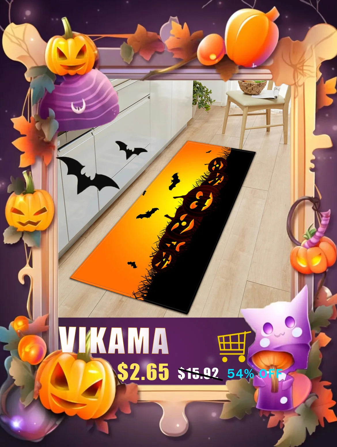 VIKAMA Non-Slip Velvet Kitchen Carpet