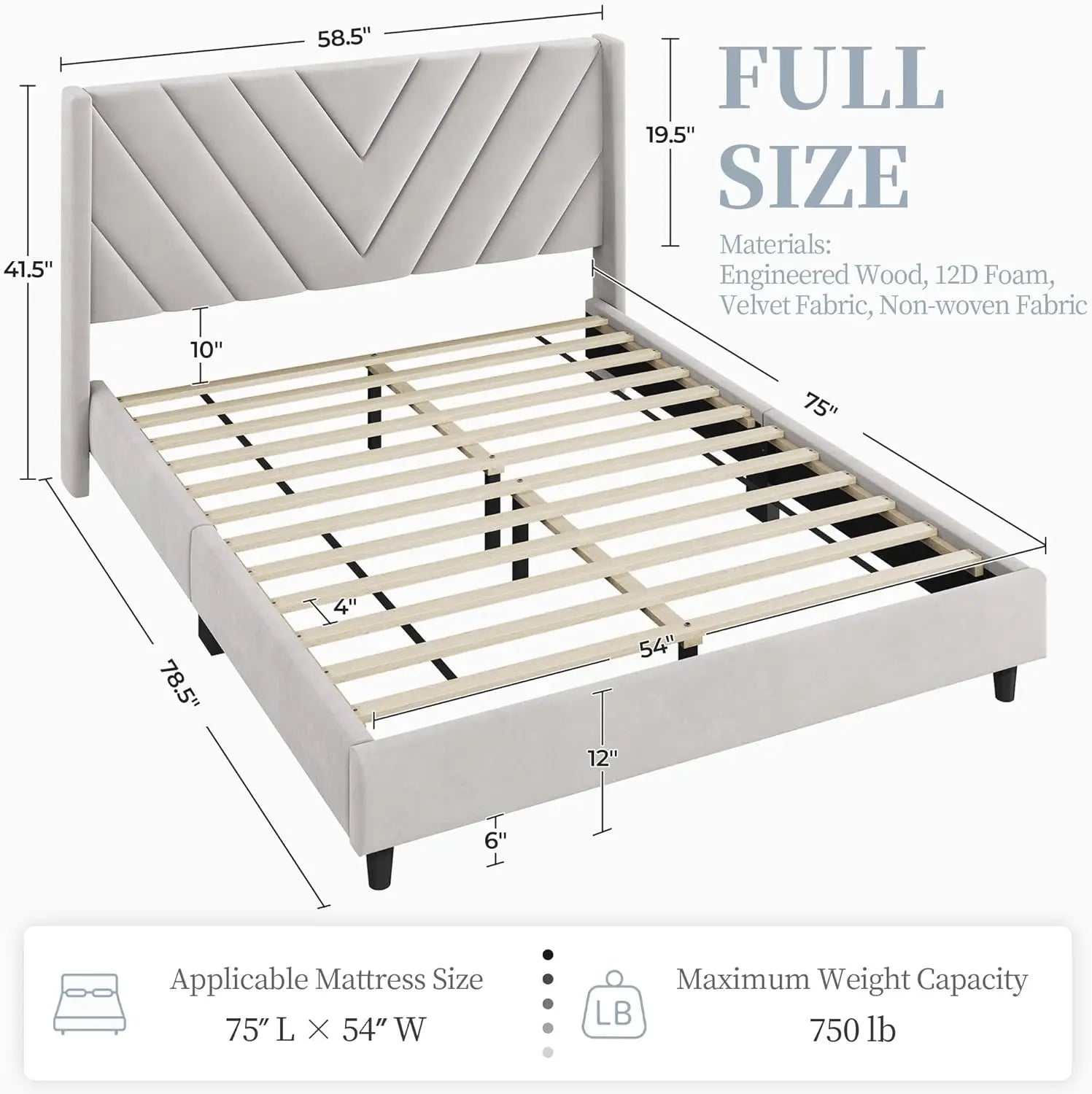 Velvet Upholstered Winged Bed Frame