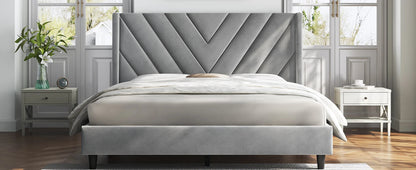 Velvet Upholstered Winged Bed Frame