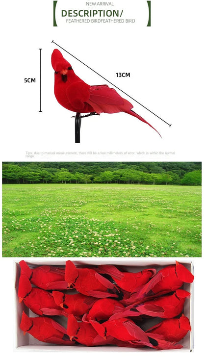 Vibrant Red Feather Bird Figurines