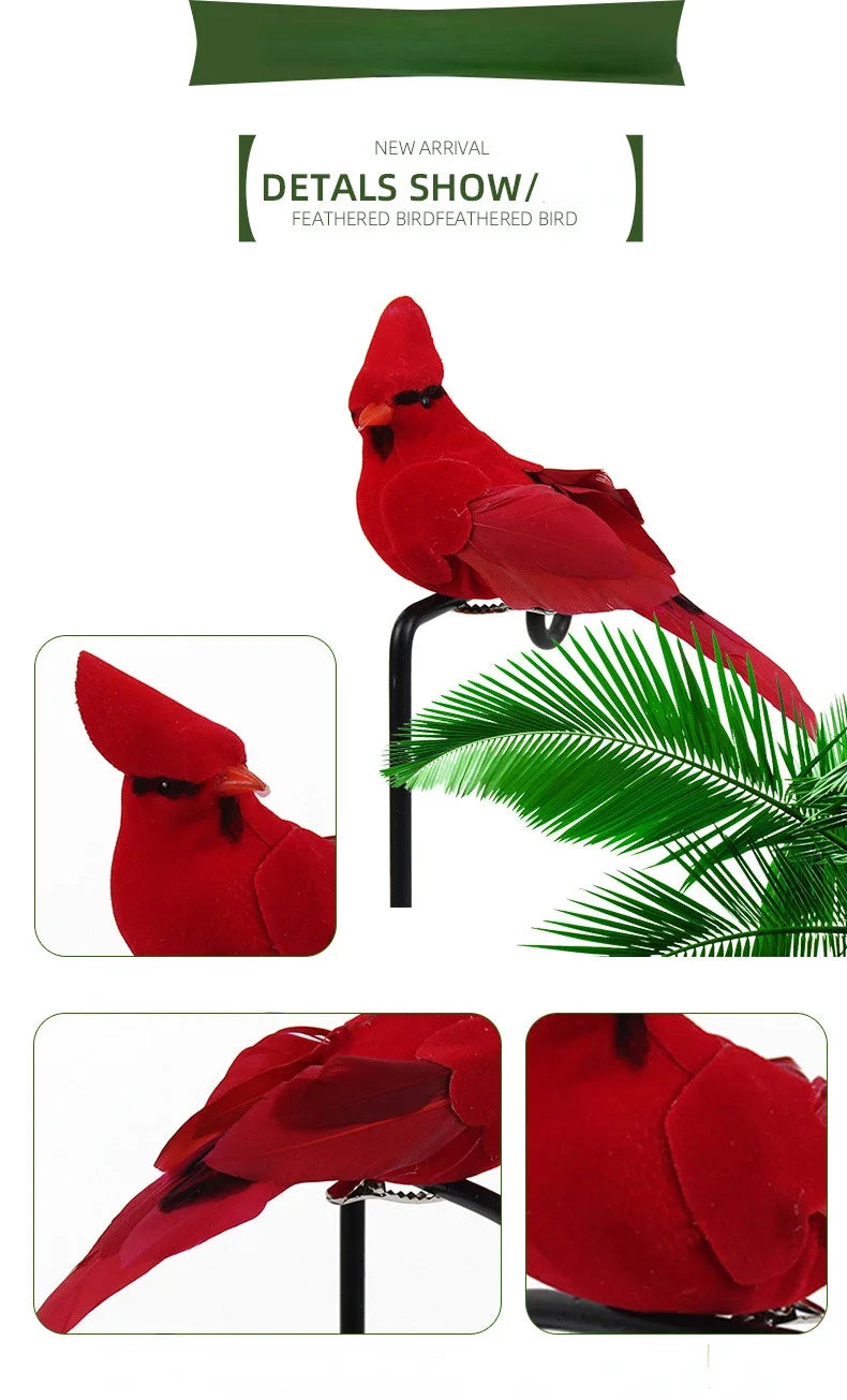 Vibrant Red Feather Bird Figurines