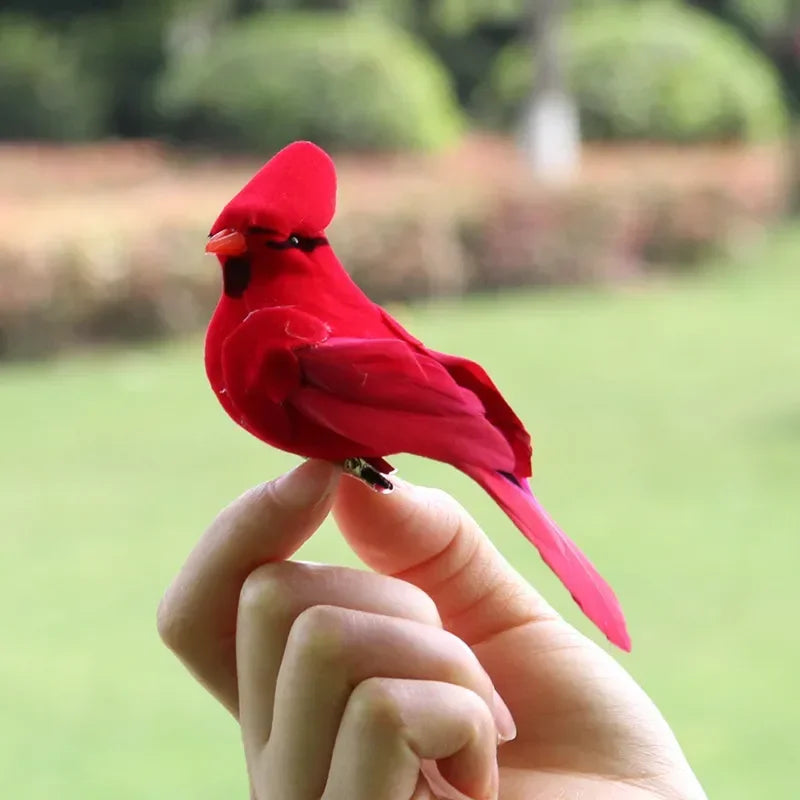 Vibrant Red Feather Bird Figurines