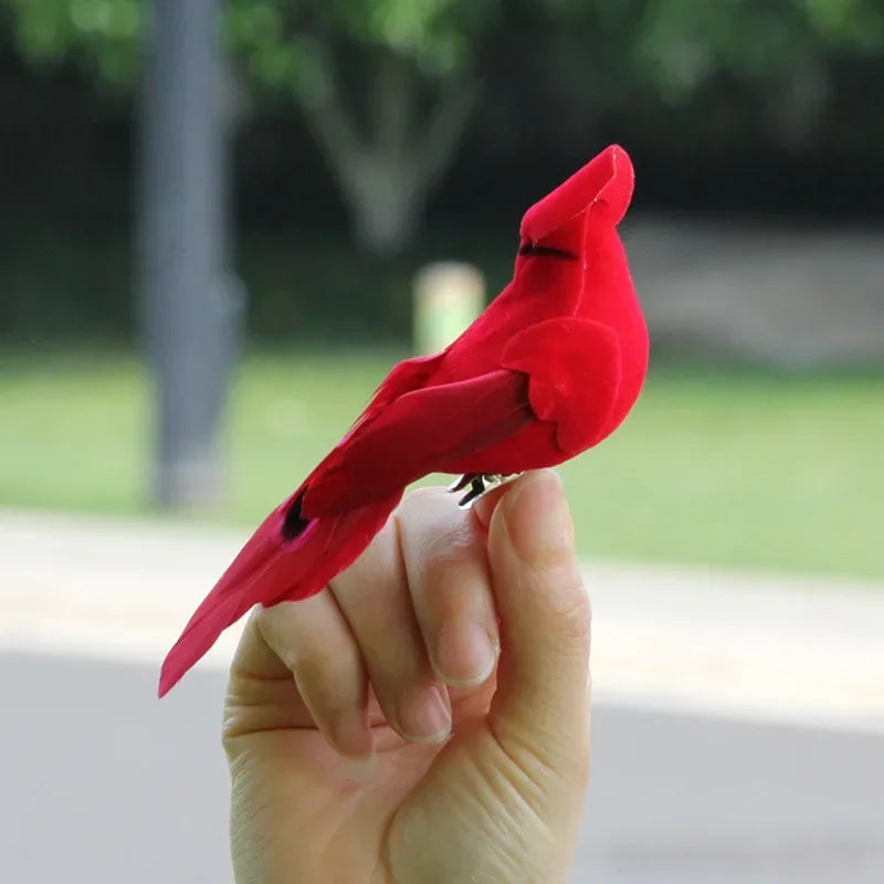 Vibrant Red Feather Bird Figurines