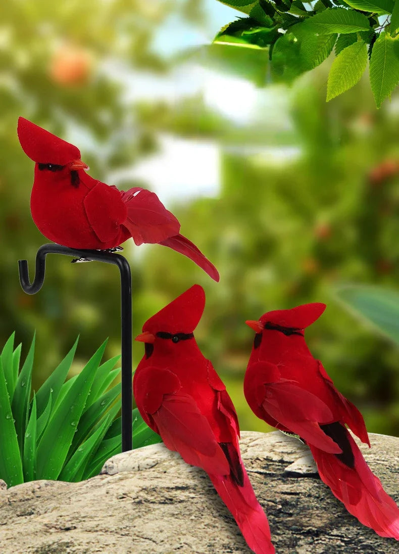 Vibrant Red Feather Bird Figurines