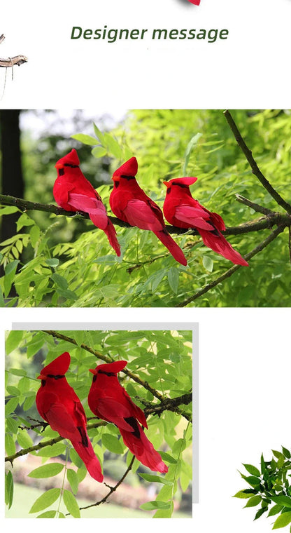 Vibrant Red Feather Bird Figurines