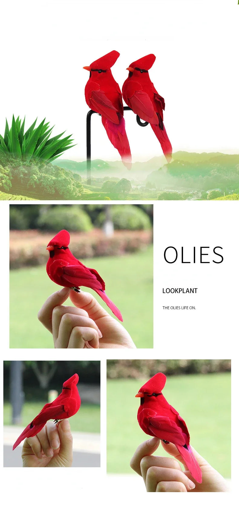 Vibrant Red Feather Bird Figurines