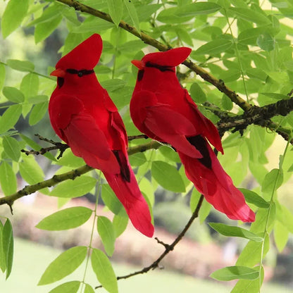 Vibrant Red Feather Bird Figurines