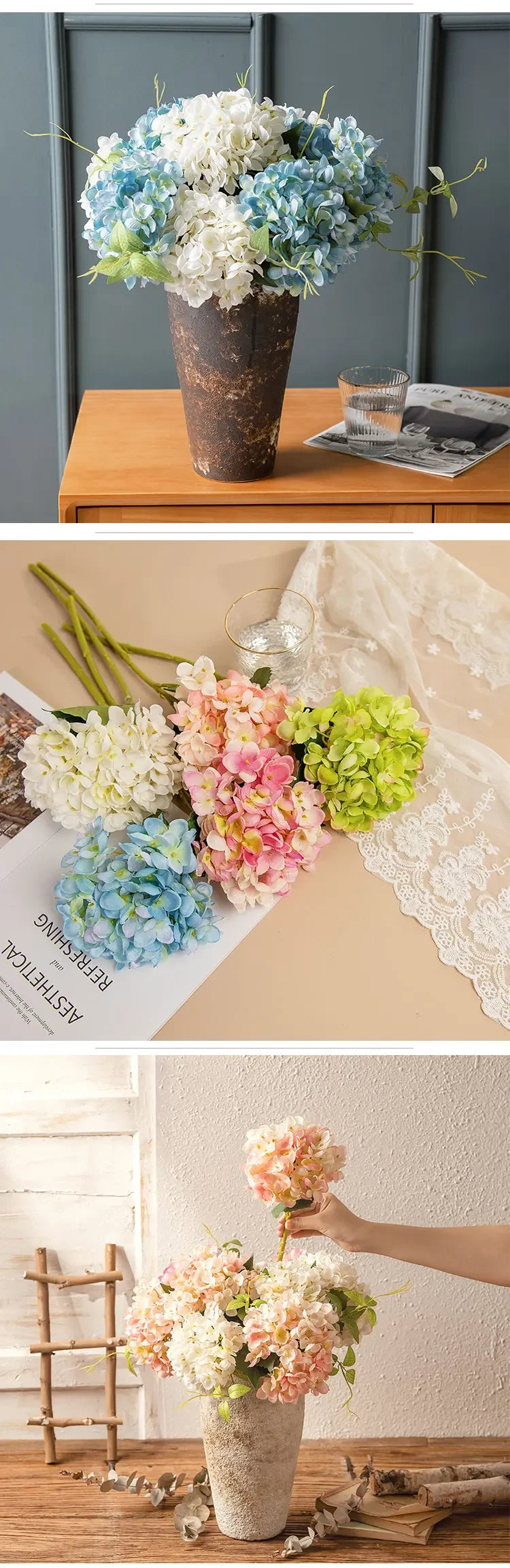 Vibrant Silk Hydrangea Branches for Decor