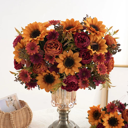 Vibrant Sunflower Peony Silk Bouquet