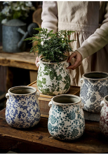 Vintage Ceramic Double Ear Flower Pots