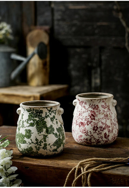 Vintage Ceramic Double Ear Flower Pots