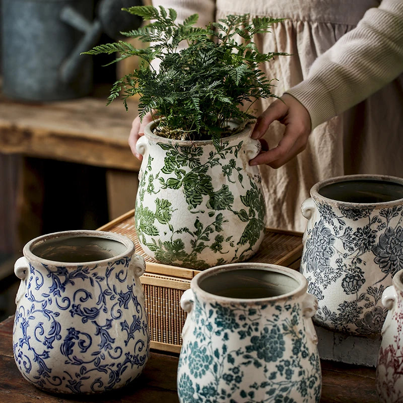 Vintage Ceramic Double Ear Flower Pots