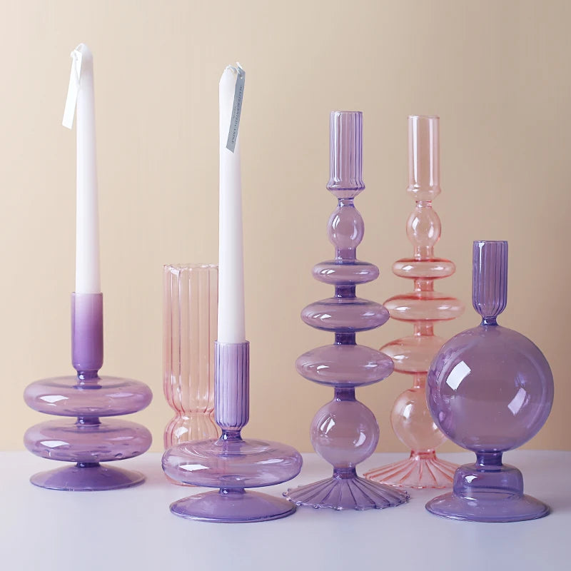 Vintage Glass Candle Holders Set