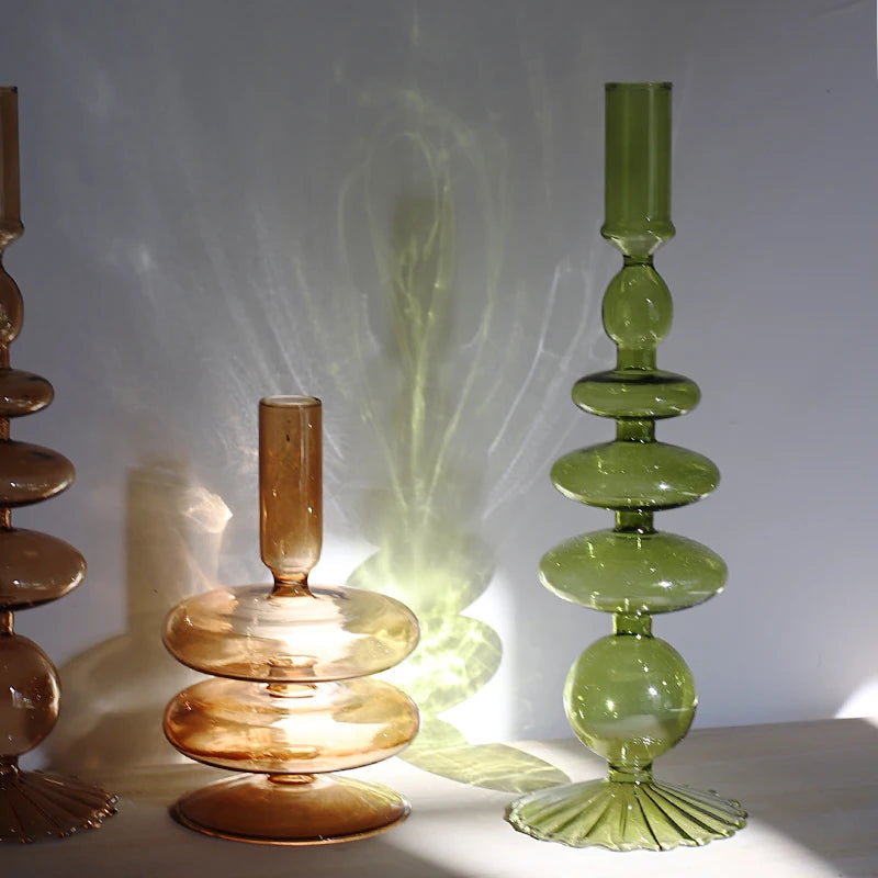 Vintage Glass Candle Holders Set