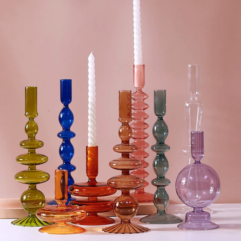 Vintage Glass Candle Holders Set