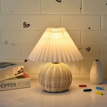 Vintage Rattan USB Table Lamp