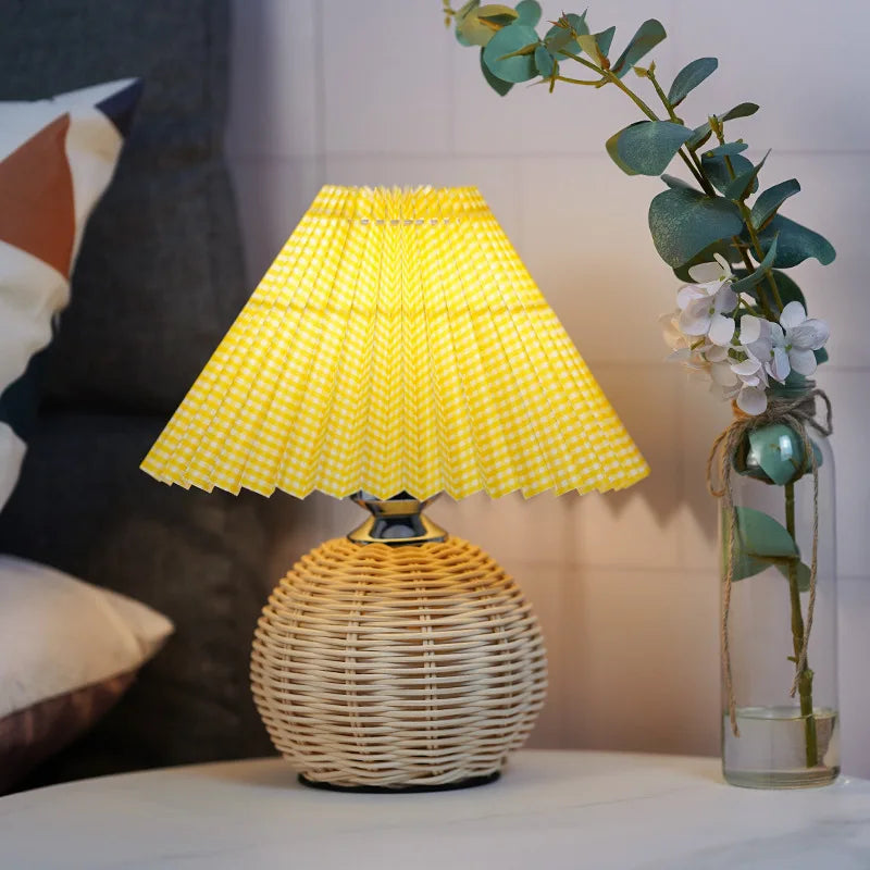 Vintage Rattan USB Table Lamp