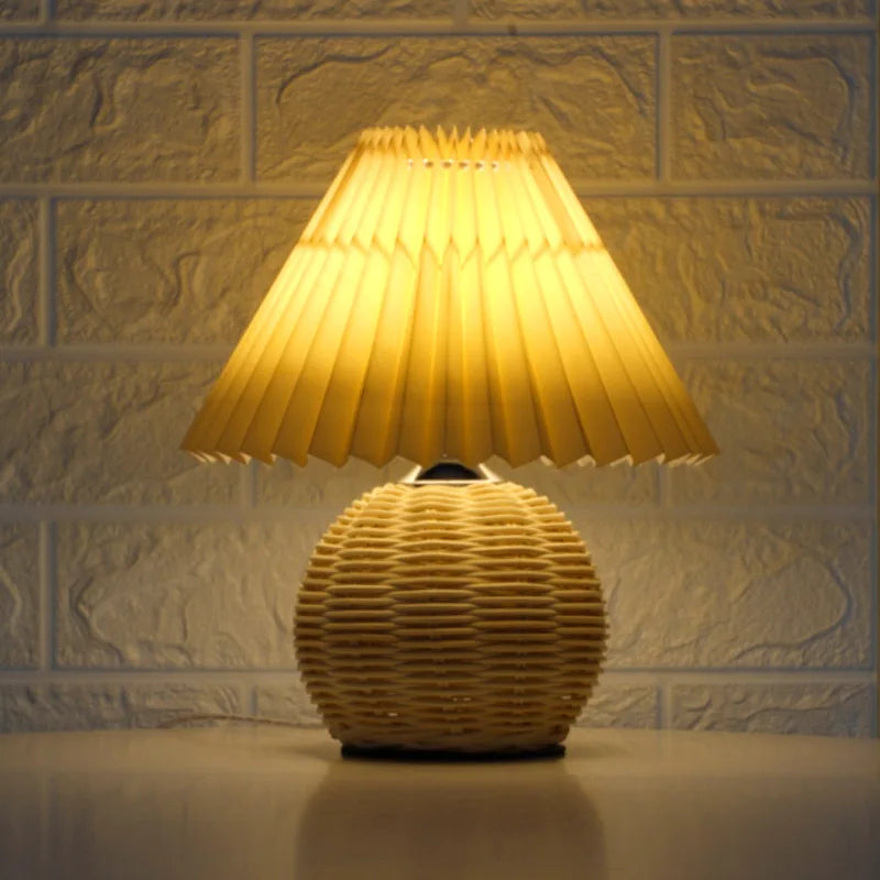 Vintage Rattan USB Table Lamp