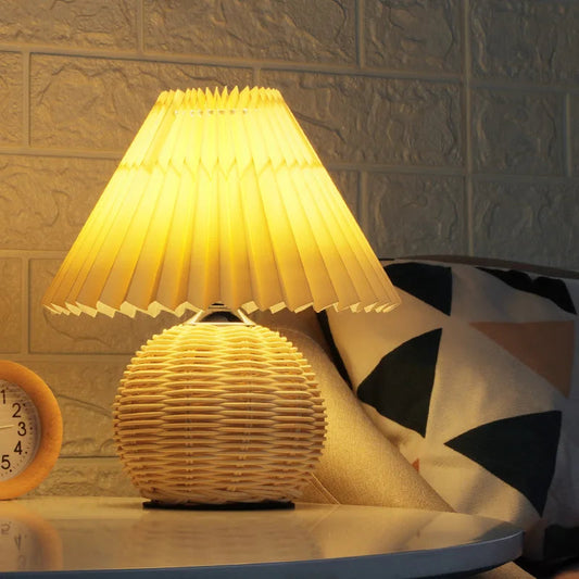 Vintage Rattan USB Table Lamp