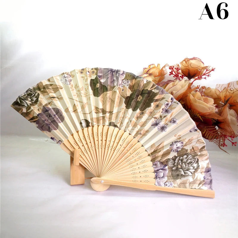 Vintage Silk Flower Pattern Hand Fan