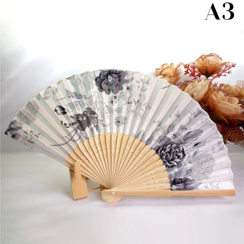 Vintage Silk Flower Pattern Hand Fan