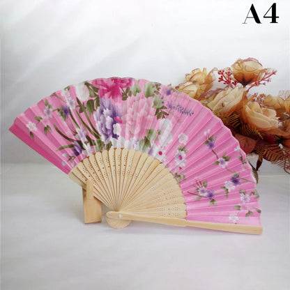 Vintage Silk Flower Pattern Hand Fan