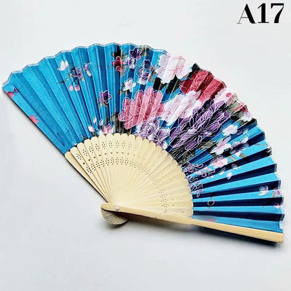 Vintage Silk Flower Pattern Hand Fan