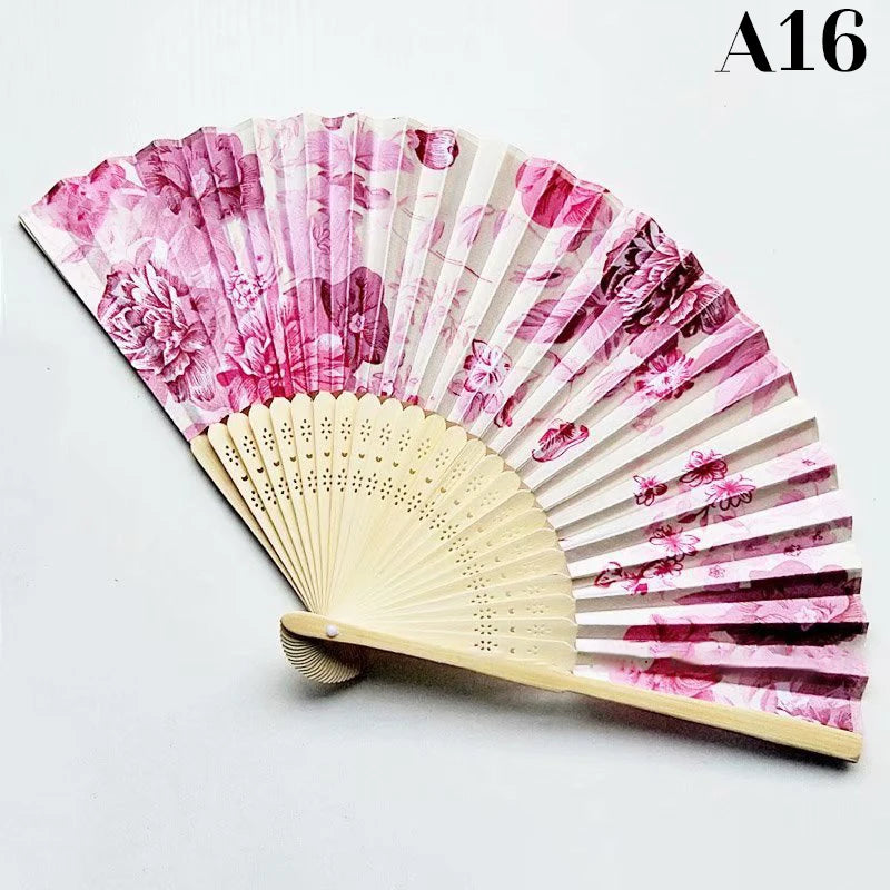 Vintage Silk Flower Pattern Hand Fan