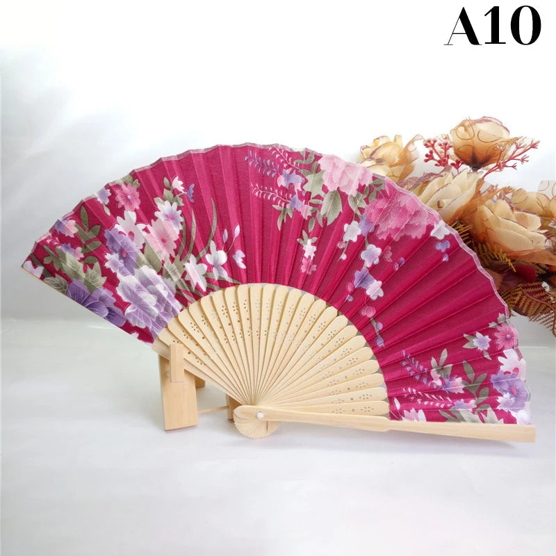 Vintage Silk Flower Pattern Hand Fan