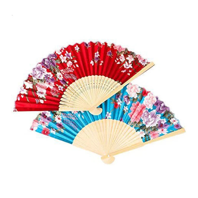 Vintage Silk Flower Pattern Hand Fan