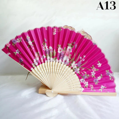 Vintage Silk Flower Pattern Hand Fan